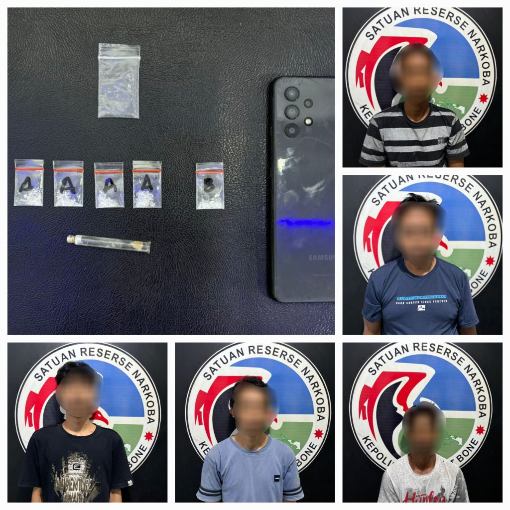 Satres Narkoba Polres Bone Bekuk 5 Pelaku Penyalahgunaan Sabu di Bajoe