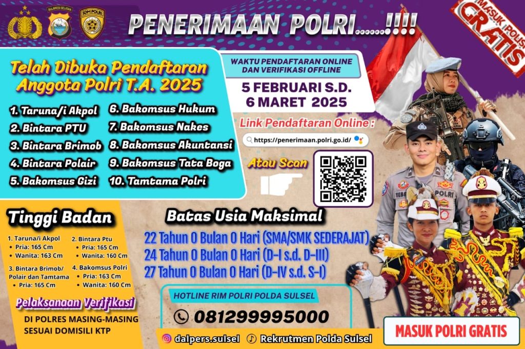 Polres Tana Toraja Buka Pendaftaran Akpol, Bintara Dan Tamtama Polri Hingga 6 Maret 2025