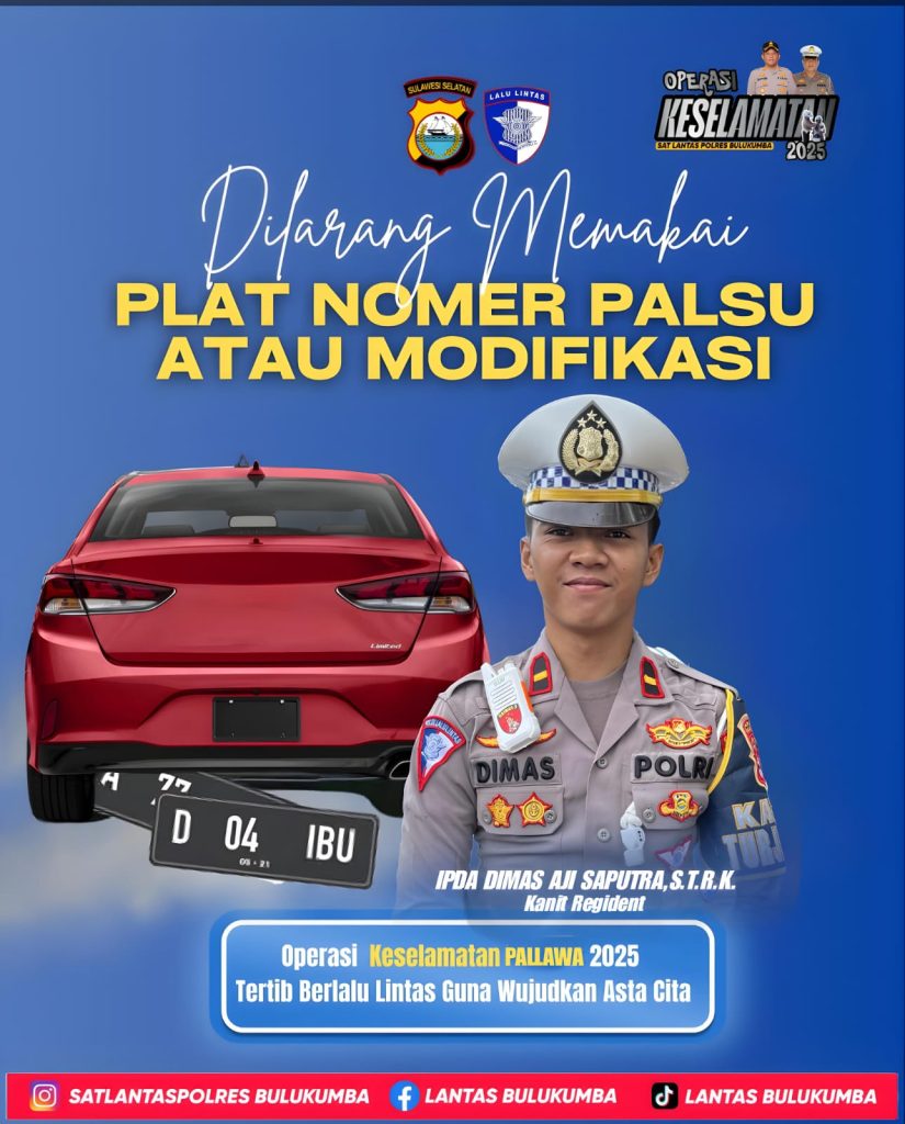 Hari ke-10 Ops Keselamatan, Kanit Regident Polres Bulukumba: Stop Gunakan TNKB Tidak Sesuai Spektek