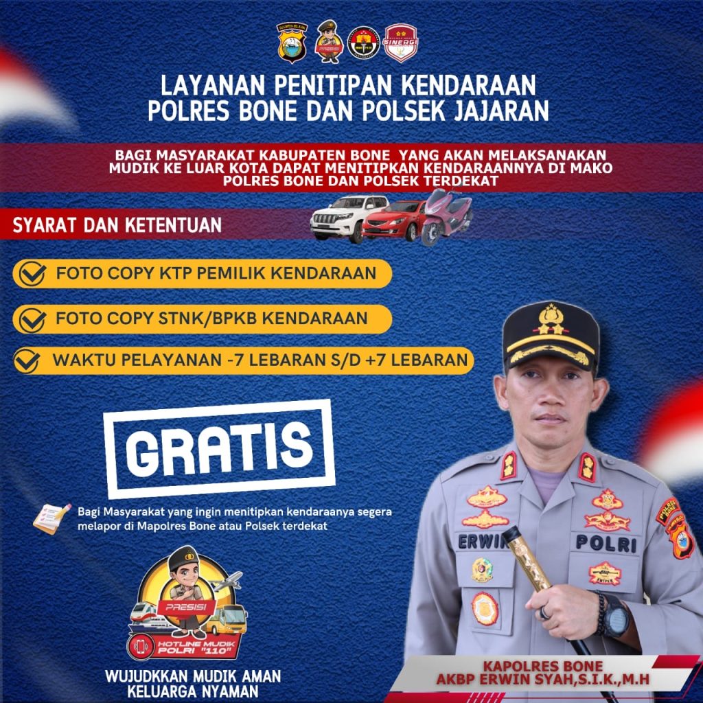 Jelang Hari Raya Idul Fitri, Polres Bone Buka Layanan Penitipan Barang dan Kendaraan Bagi Pemudik