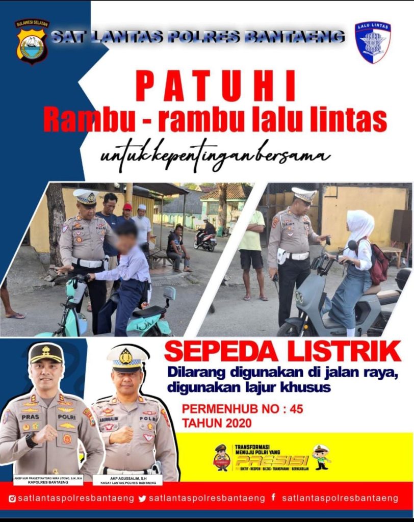 Kasat Lantas Polres Bantaeng Aktif Edukasi Masyarakat Terkait Penggunaan Sepeda Listrik