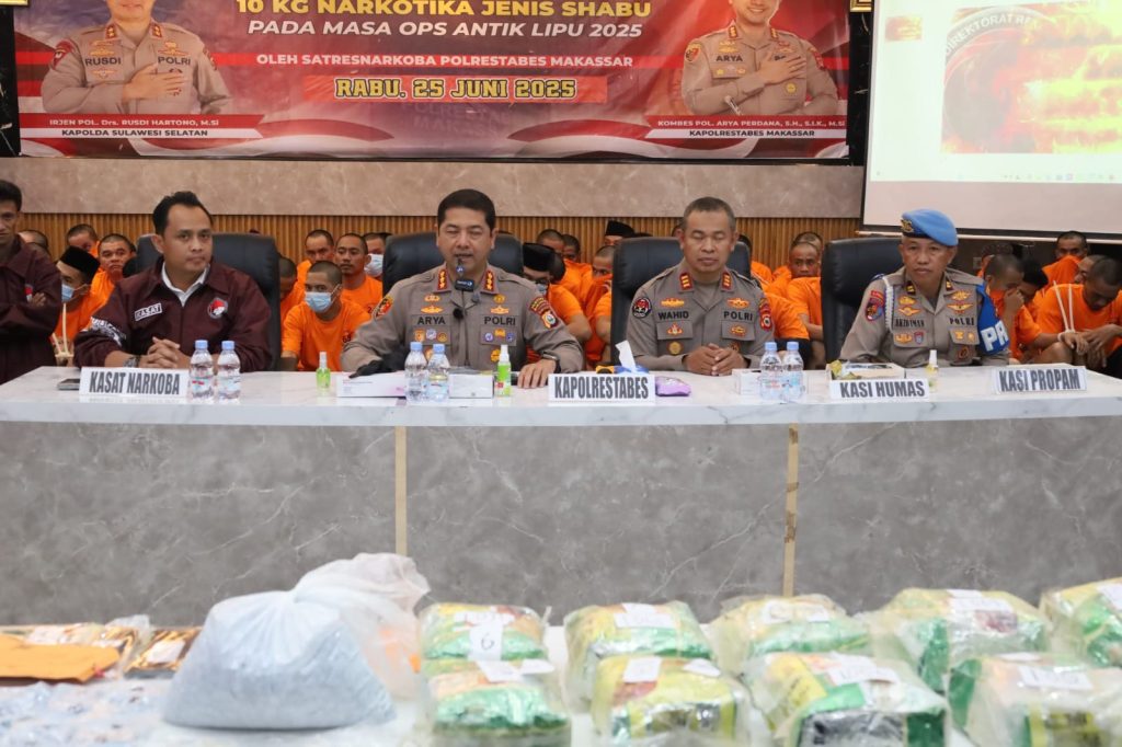 Rilis Ops Antik Lipu, Polrestabes Makassar Amankan 10 Kg Sabu dan Menghemat Anggaran Rehabilitas Hingga Rp 600 Miliar