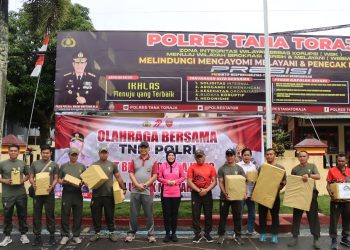 Sinergitas TNI-Polri, Polres Tana Toraja Gelar Olahraga Bersama Dalam Rangka HUT Bhayangkara Ke-79