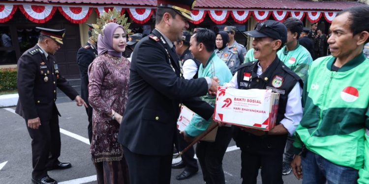 Momen Hari Bhayangkara ke-79, Kapolrestabes Makassar Bagi Bantuan Ke Warga, Ojol dan FKPM
