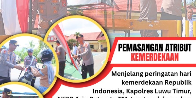 Kapolres Luwu Timur Pasang dan Bagikan Bendera Merah Putih ke Masyarakat