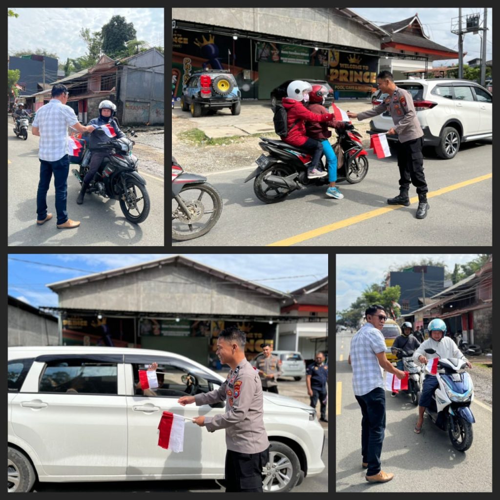 Perkuat Nilai Nasionalisme, Polres Toraja Utara Bagikan Bendera Merah Putih ke Pengendara
