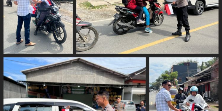 Perkuat Nilai Nasionalisme, Polres Toraja Utara Bagikan Bendera Merah Putih ke Pengendara