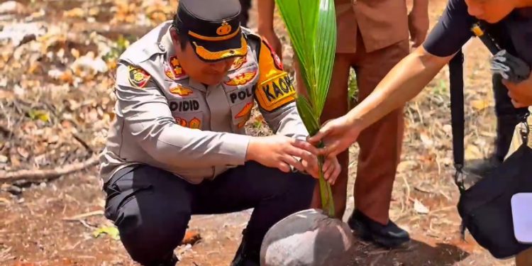 Dukung Ketahanan Pangan, Kapolres Kepulauan Selayar Tanam Bibit Kelapa di Saburangia