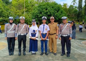 Dalam Rangka Hari Lalu Lintas Bhayangkara ke-70, Personel Satlantas Polres Soppeng Jadi Irup di SMPN 3