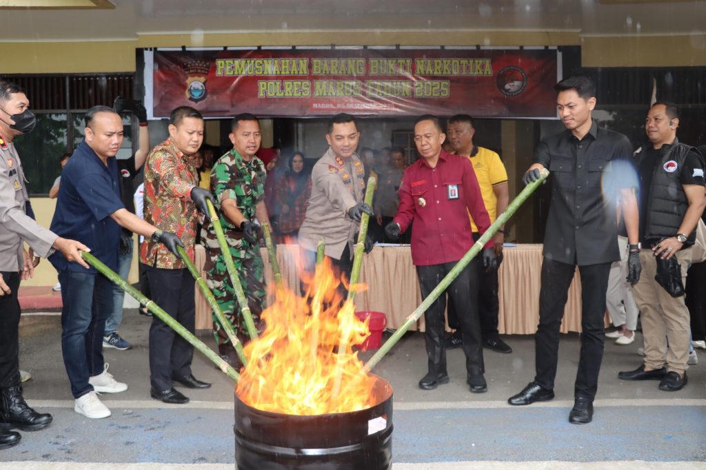 Polres Maros dan Forkopimda Musnahkan Ratusan Gram Narkotika Hasil Pengungkapan Sejumlah Kasus