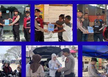 Personel Bag SDM dan Sat Samapta Polres Luwu Bagikan Brosur Penerimaan Polri