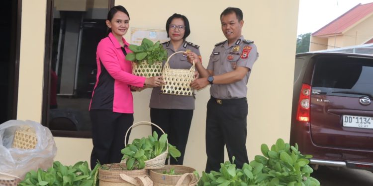 Dukung Kemandirian Pangan,  Bhayangkari Cabang Torut Panen Sayur dan Ikan Lele di P2L