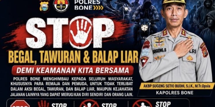 Kapolres Bone Himbau Masyarakat Tidak Tawuran, Bali dan Begal, Jika Terbukti Pelaku Terancam Penjara