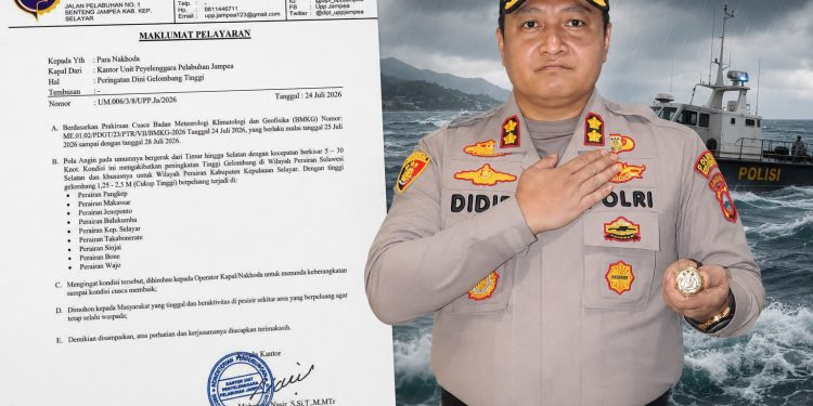 BMKG Keluarkan Peringatan Dini Gelombang Tinggi, Kapolres Selayar Imbau Kapal Rakyat dan Nelayan Tak Melaut