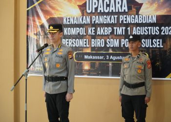 Pimpin Upacara Kenaikan Pangkat, Karo SDM Polda Sulsel : Tetap Menjadi Agen Kepolisian Saat Purna