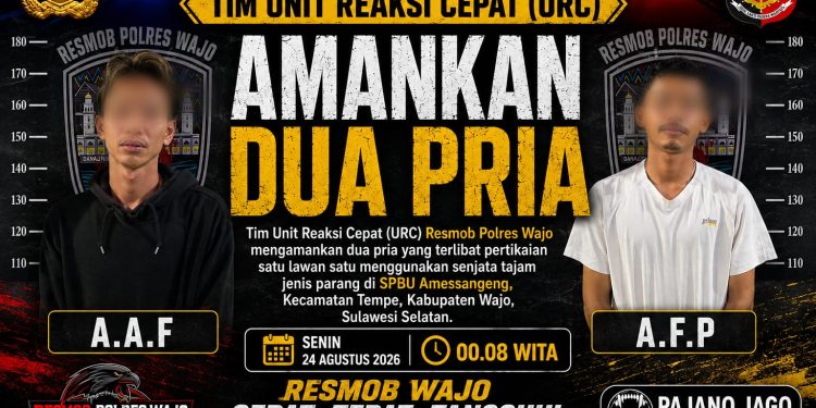 Duel Parang di SPBU Amessangeng, Tim URC Resmob Polres Wajo Amankan Dua Pelaku